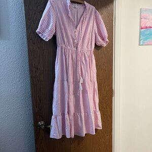 Pink Striped Midi Dress
